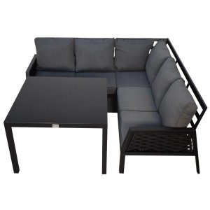 Jet-Line Gartenlounge Ariana, schwarzes Alu-Gestell mit anthrazitfarbenen Kissen und Tisch.