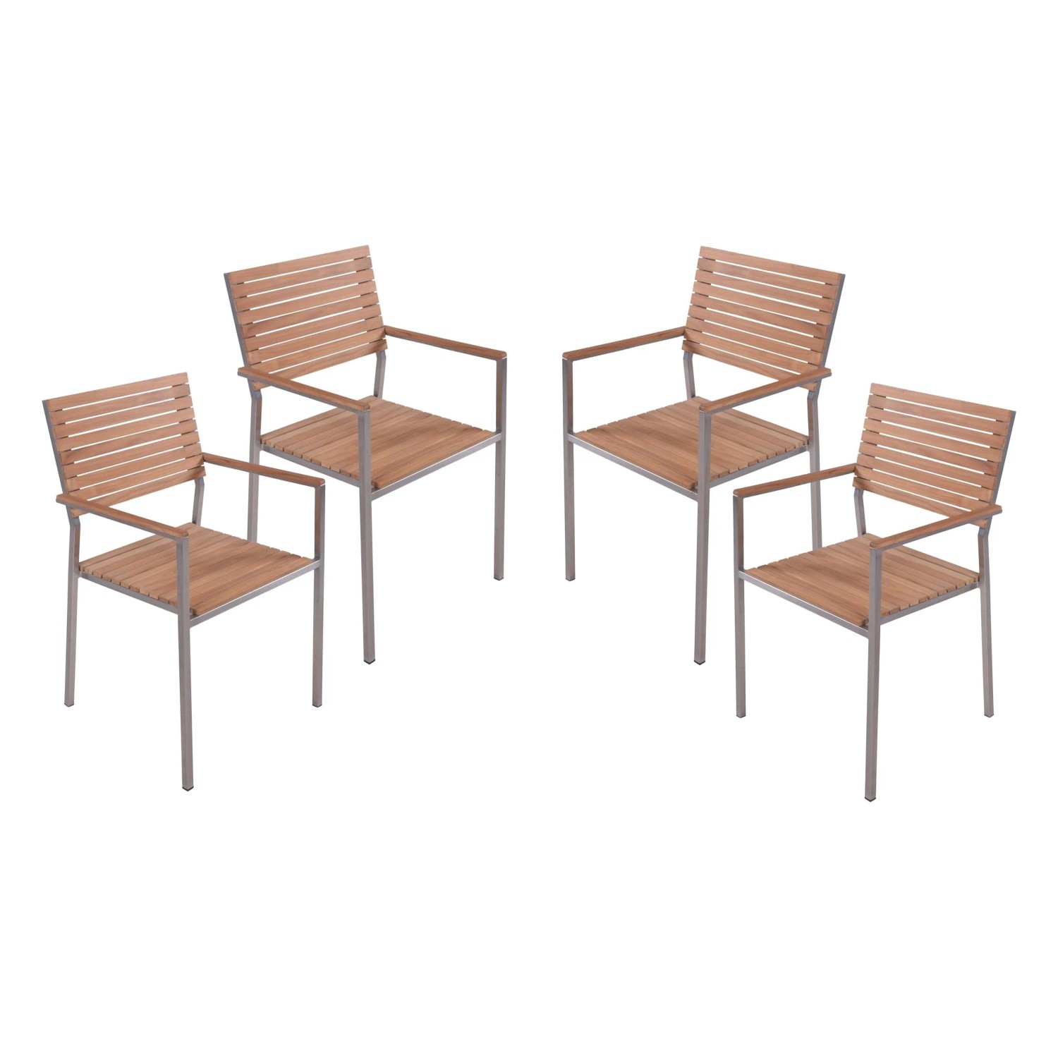 DELUKE Gartenstuhl 4er Set OTTO Teak Natur Stapelstuhl Wetterfest Gartenstühle Outdoor Essstühle