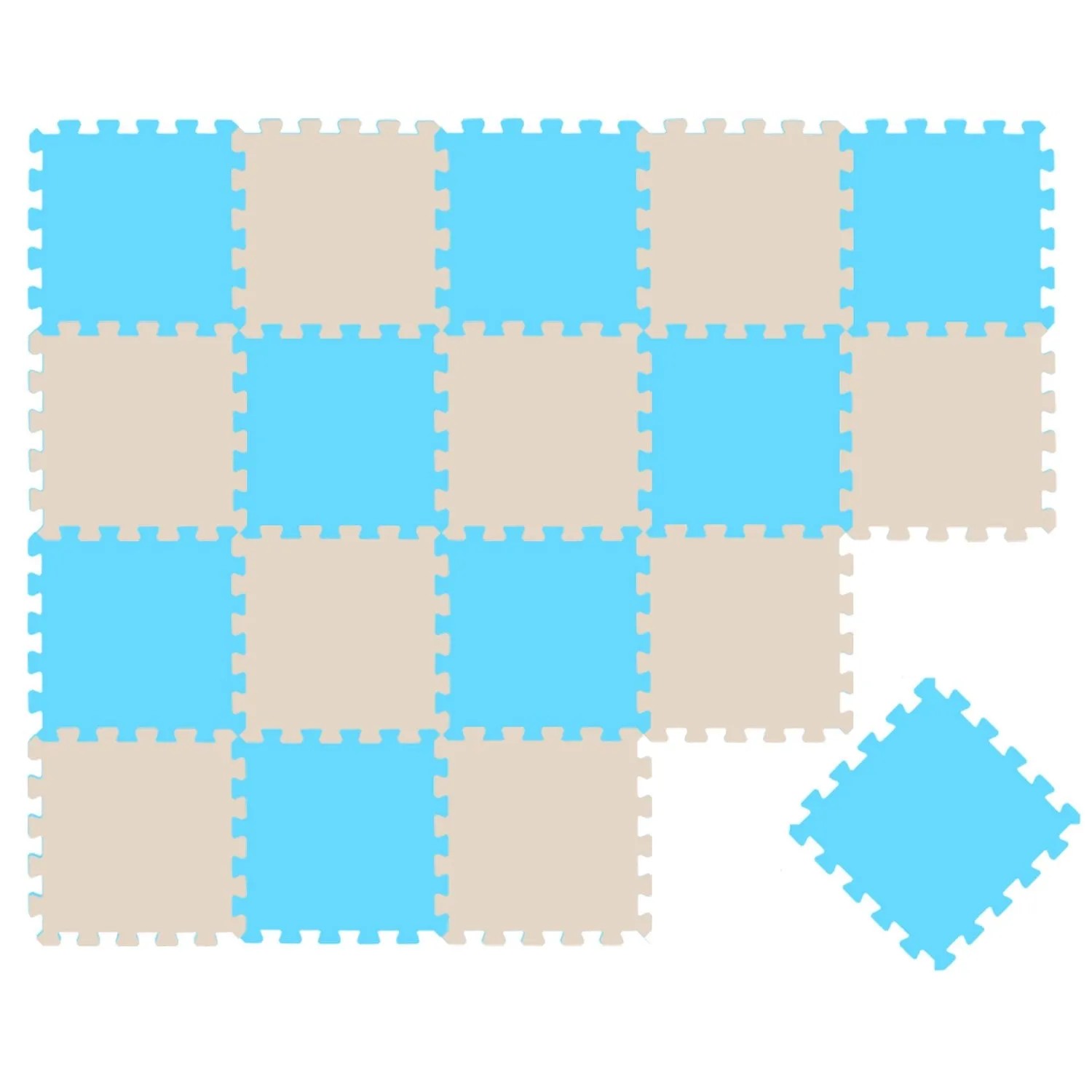 LittleTom Baby & Kinder Puzzlematte 30 x 30 cm 18 Stück Hellblau & Beige