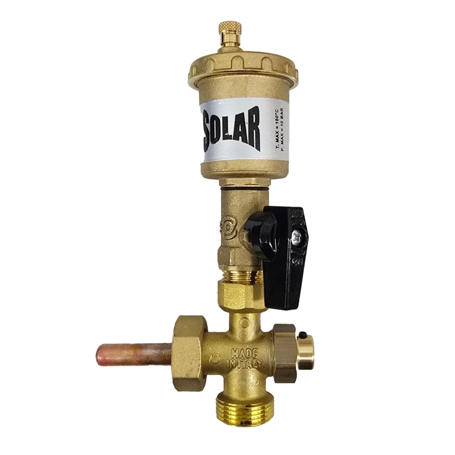 Novasfer SRL Sensor Abzweig mit Entlüfter 3/4 Zoll Außenüberwurf Messing