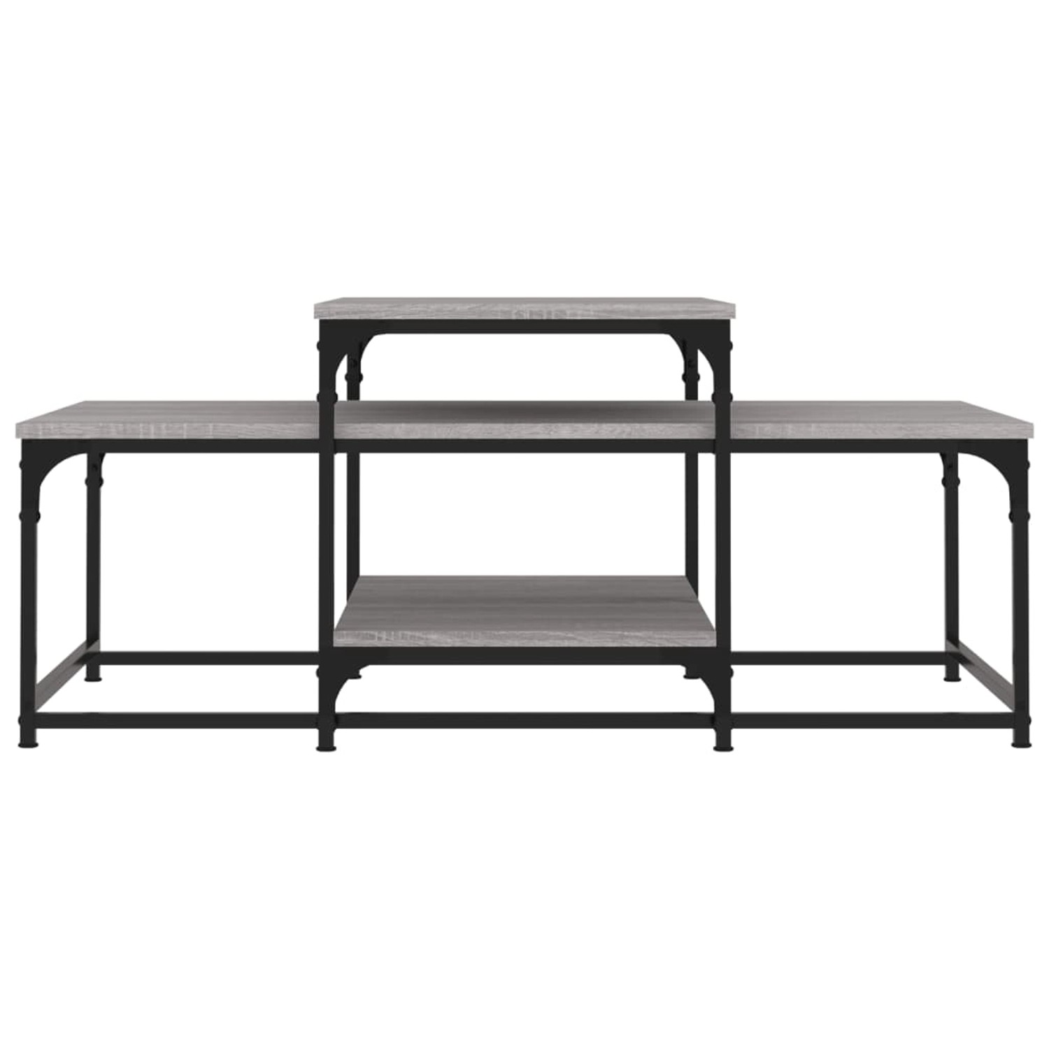 vidaXL Couchtisch Grau Sonoma, 102x60 cm, Holzwerkstoff mit Ablagen und schwarzem Metallgestell.