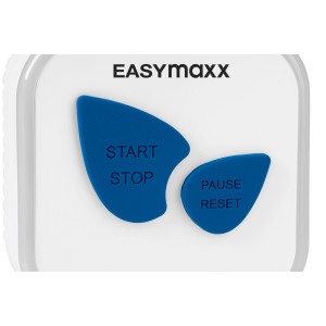 Easymaxx LED-Wasserspartimer Dusche, weiße Ausführung mit blauen Knöpfen für Start/Stopp und Pause/Reset.