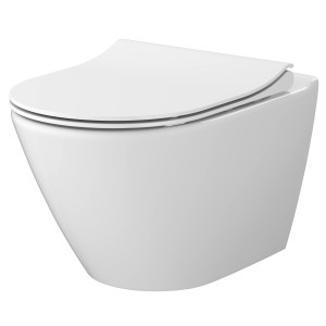 Cersanit Wand-WC-Set Eco, spülrandlos, oval, mit Soft-Close-Sitz in Weiß.