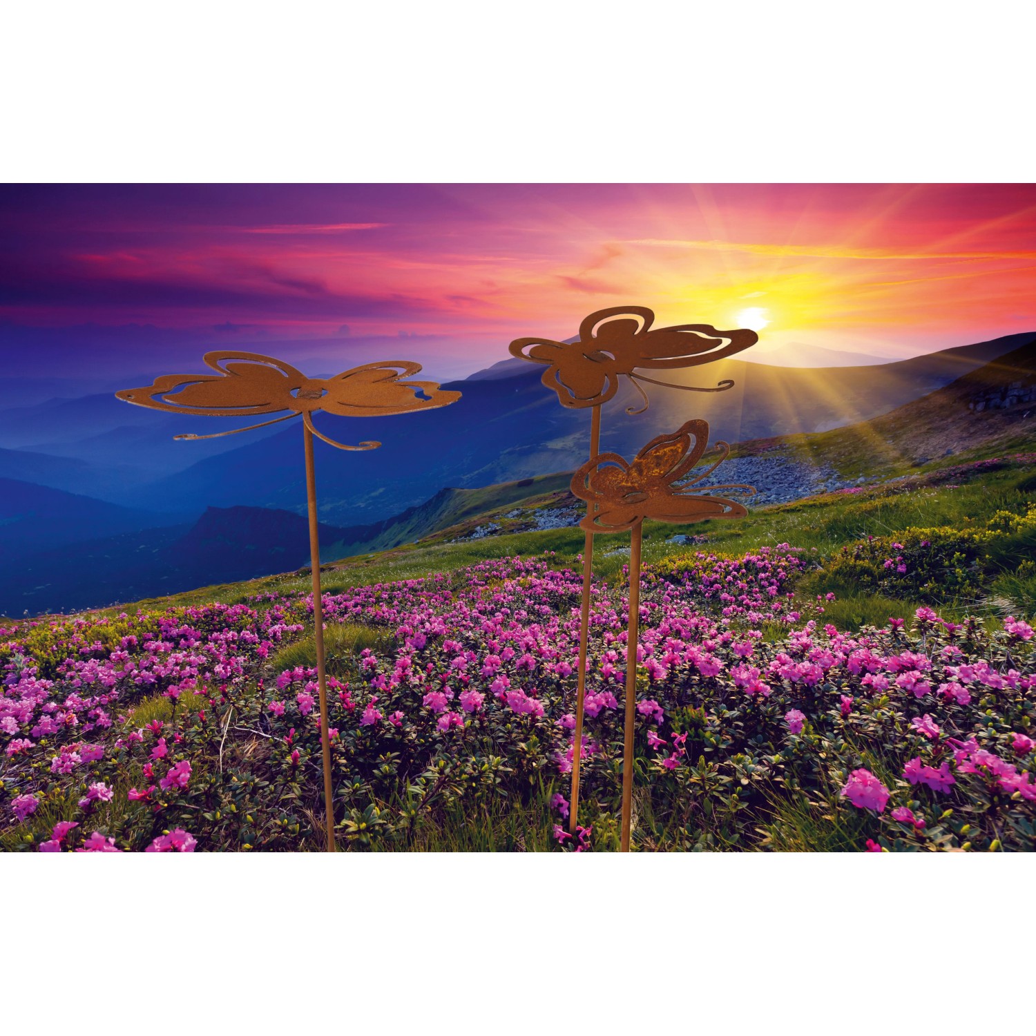 Ferrum Art Design Gartenstecker Butterfly 3er Set Edelrost