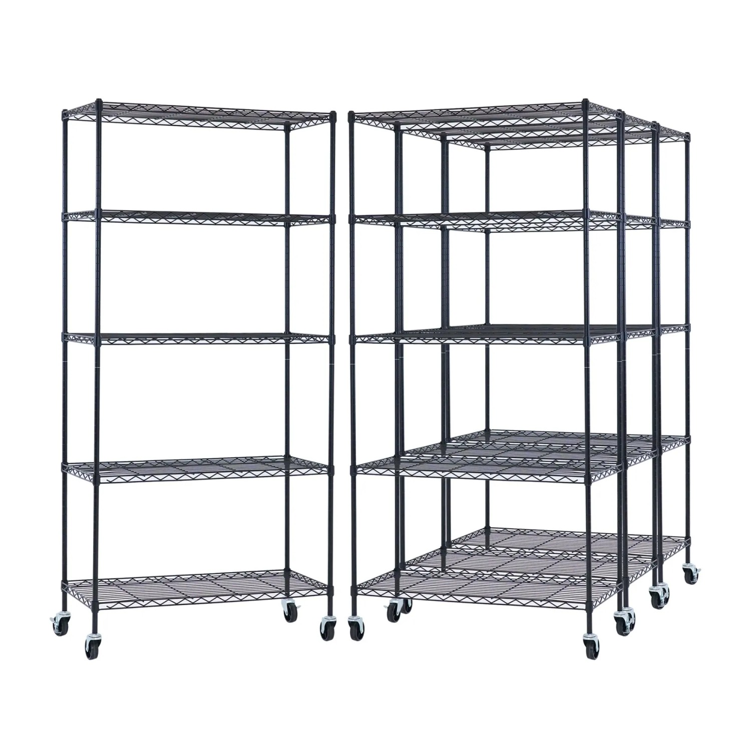 PROREGAL Mega Deal 4X Gitterregal HADES Mit Rollen & 5 Gitterböden Metall 180x90x40cm Fachlast 75kg Metallregal Schwarz  Küchenregal Aufbewahrung