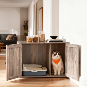 Relaxdays Katzenschrank MDF Hellgrau mit Trennwand 50 cm x 80 cm x 53 cm