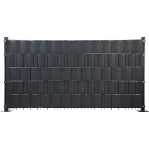 Anthrazitfarbene Floraworld PVC-Sichtschutzstreifen in Holzoptik für Doppelstabmattenzaun.