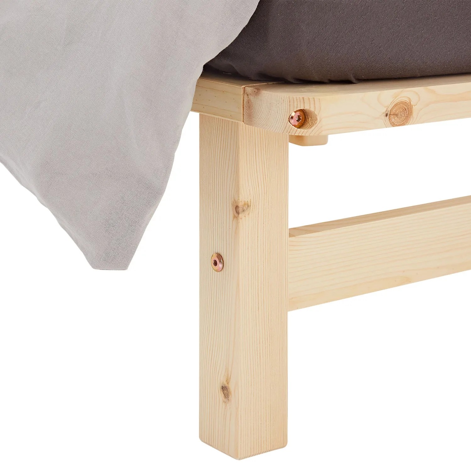 Detailansicht: Homestyle4u Palettenbett 90x200 mit Matratze, Kiefernholz natur.