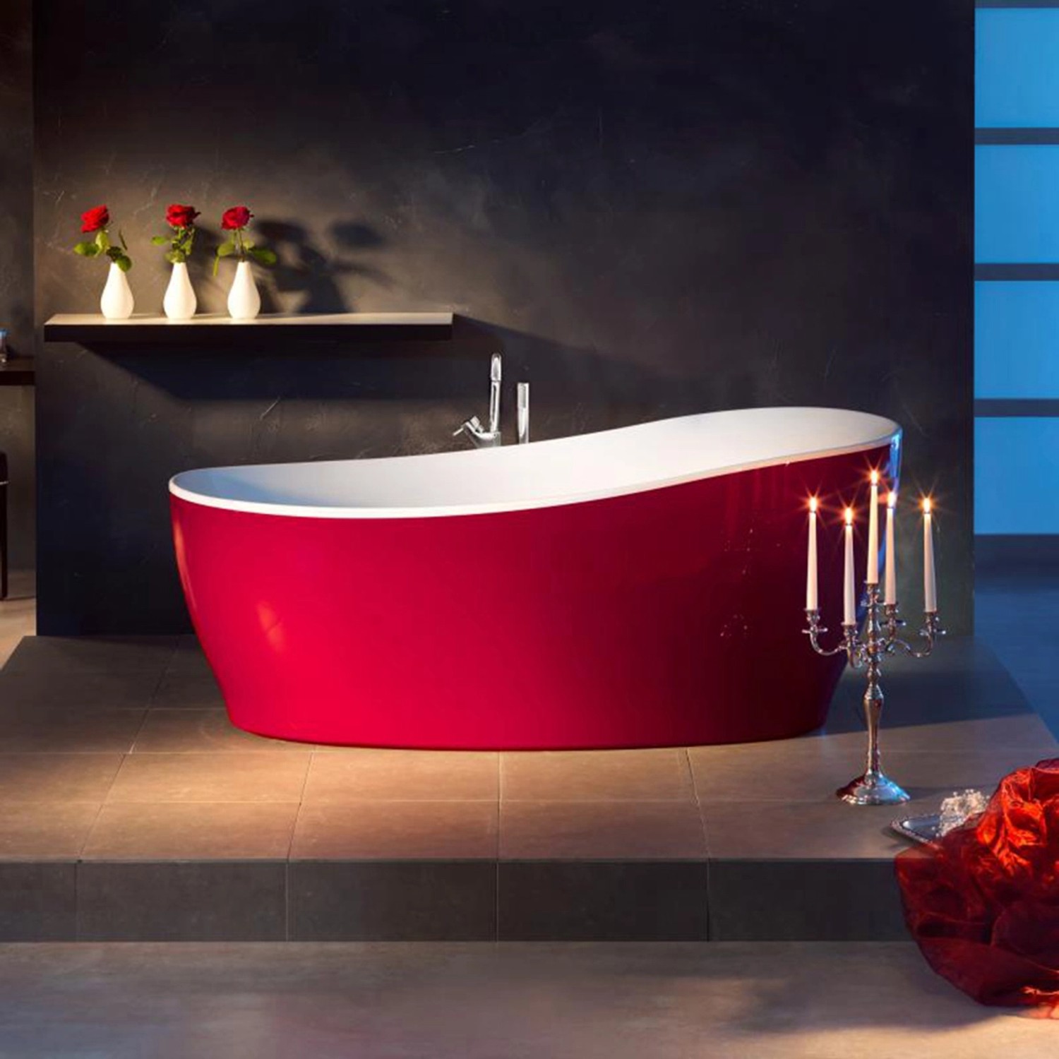 Freistehende Badewanne Aviva 180 cm x 85 cm Bordeaux-Weiß