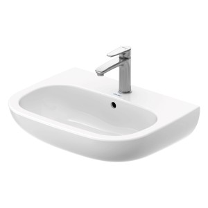 Weißes, rundes Duravit D-Code Standard-Waschbecken (60 cm) mit Armatur.