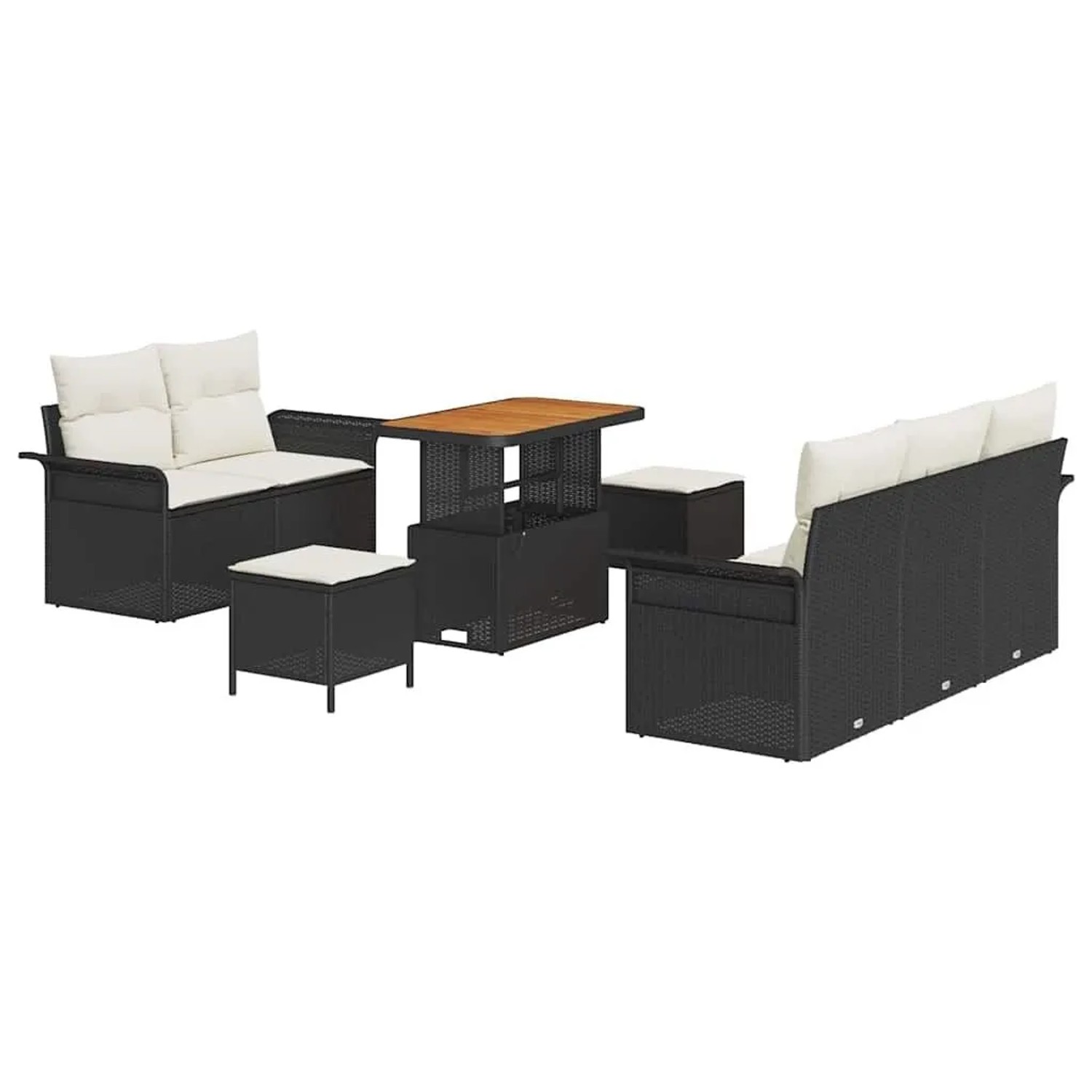 vidaXL Garten-Sofa-Set mit Kissen mit Speicher 8-Tlg Schwarz und Creme 3364030