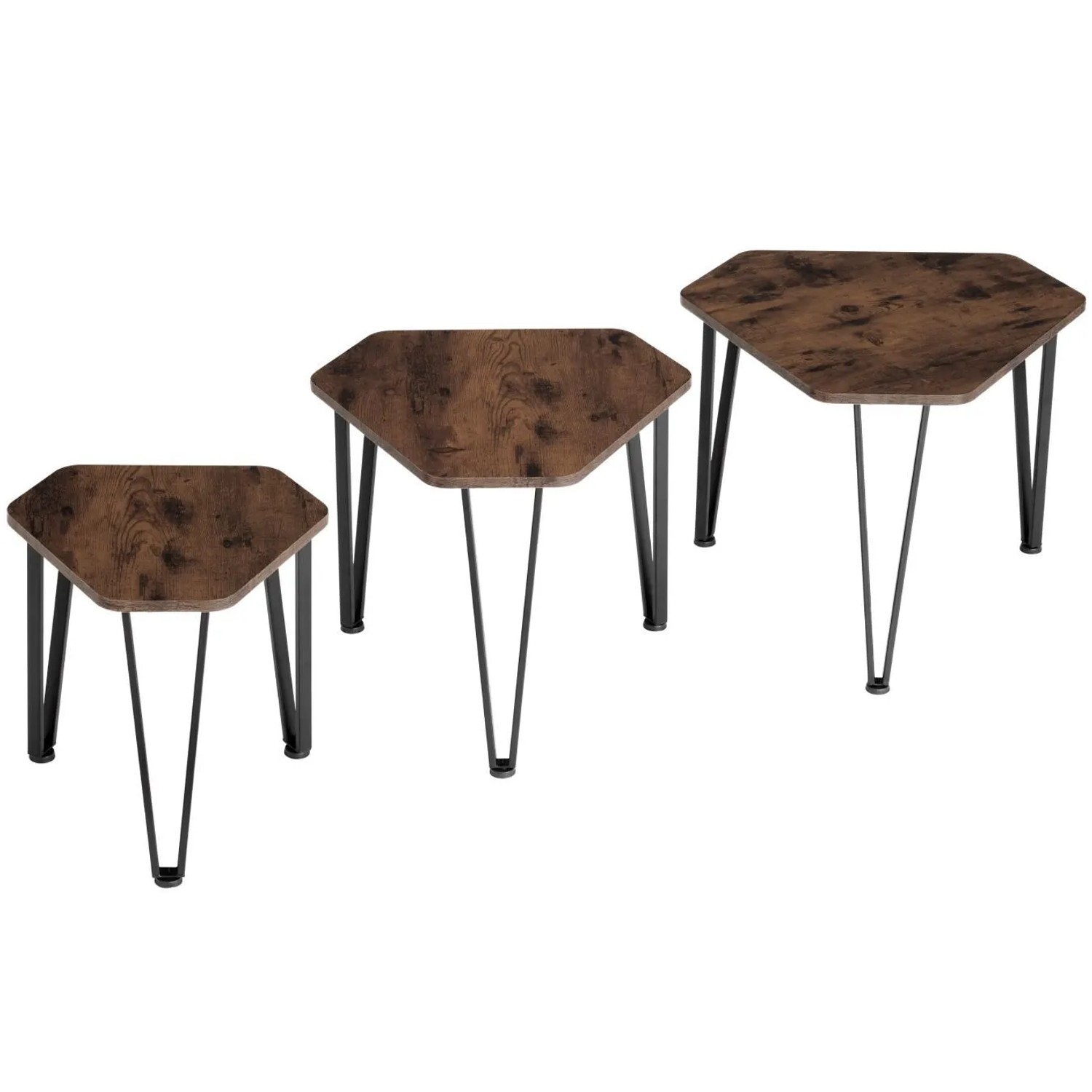 Tectake Beistelltisch Set Torquay 3 Teilig Industrial Style  58 70 x 52 x 45 50 cm Industrial Holz Dunkel  Rustikal