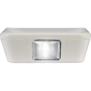 Weißes OBI LED-Nachtlicht mit Ladestation und integrierter Taschenlampe.