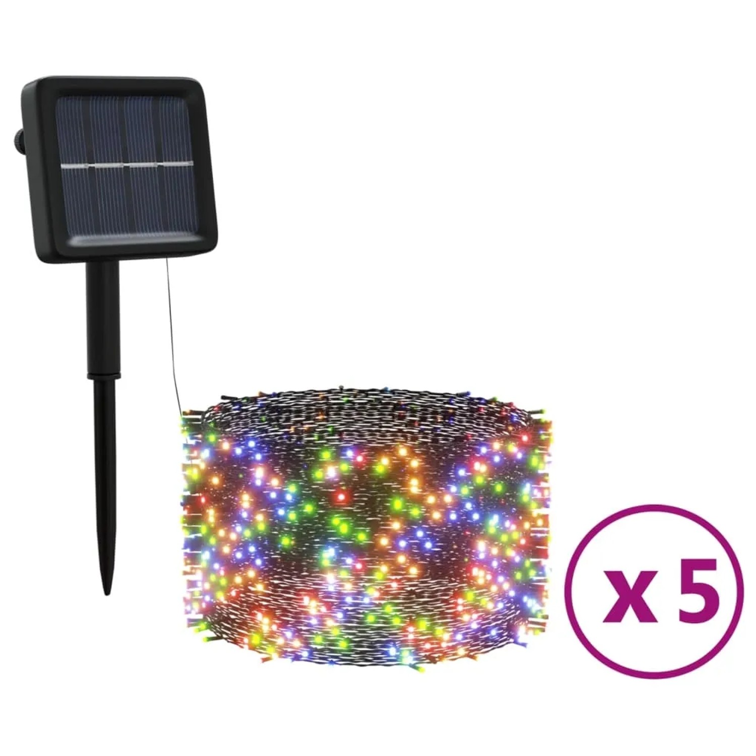 5er Set vidaXL Solar-Lichterketten mit bunten LEDs für Innen und Außen.