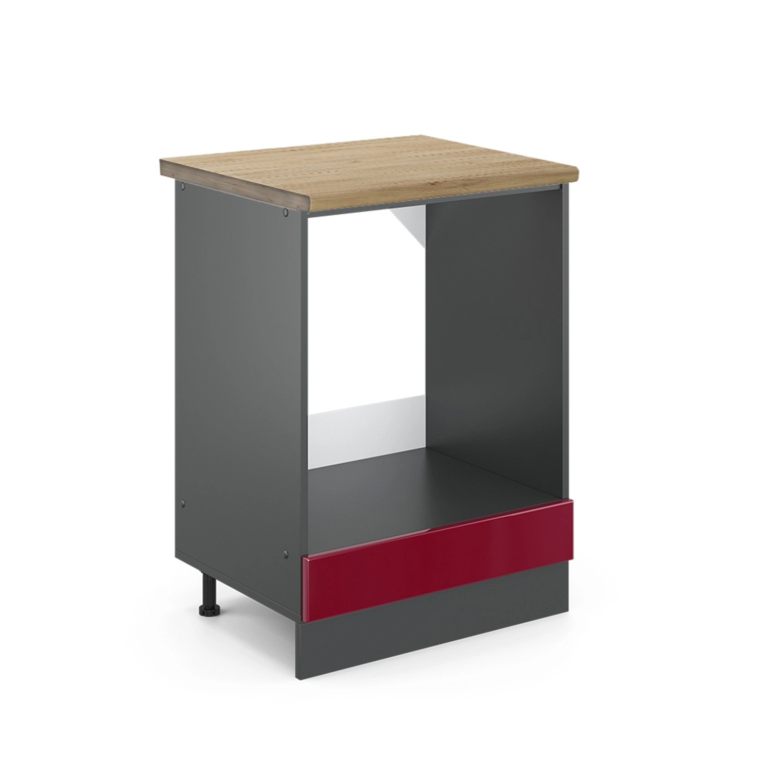 Vicco Herdumbauschrank R-Line Bordeaux Hochglanz/Anthrazit 60 cm AP Eiche