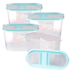 4er-Pack Bestlivings Frischhaltebox Schüttdose 1,4L, transparent mit türkisen Deckeln.