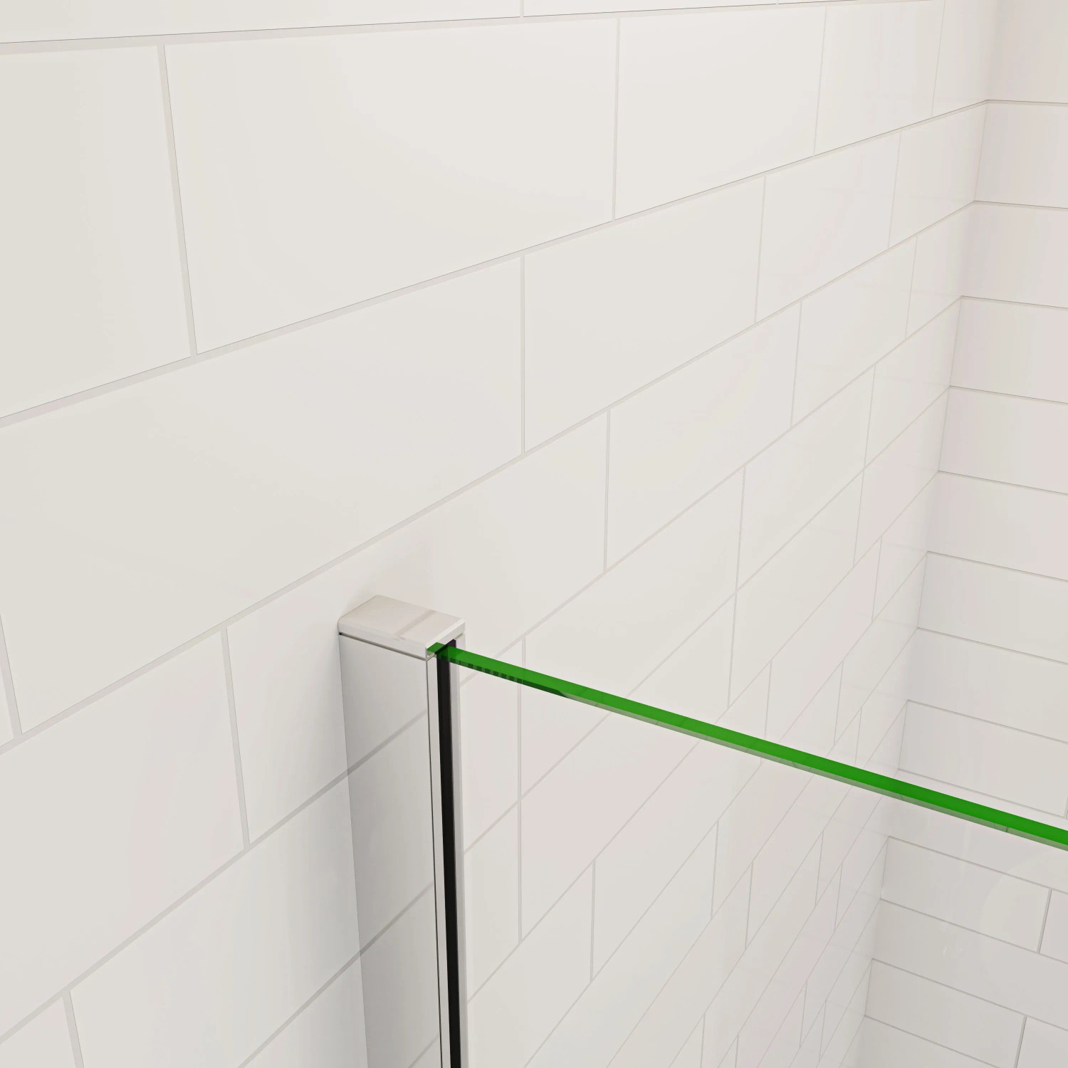 Detailaufnahme: AICA Walk In Dusche, 120x200cm, 10mm ESG Glas, Chromrahmen.