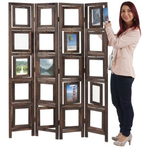 Brauner MCW Paravent Bildgalerie II mit Fotofenstern und Frau.