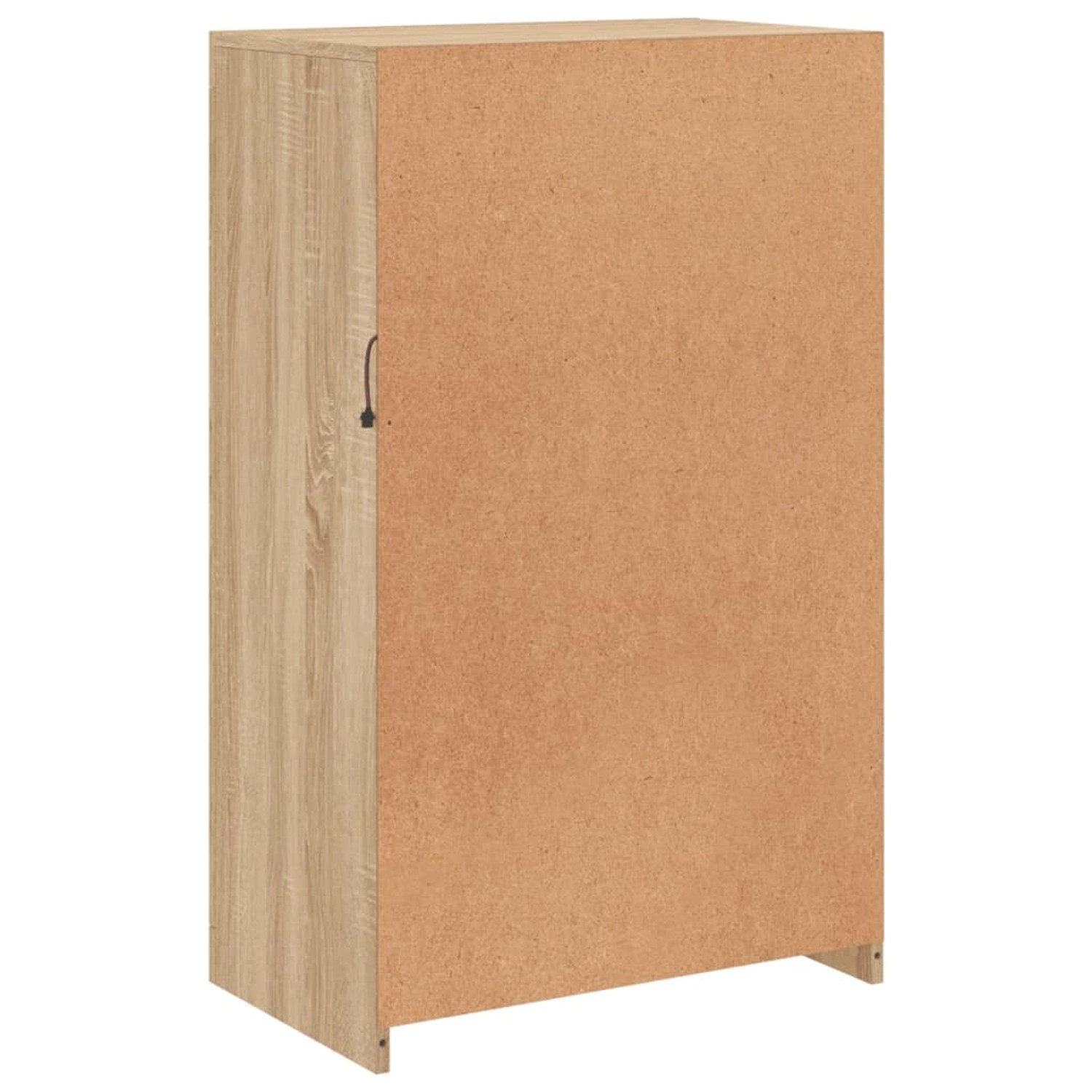 Rückansicht des Beistellschranks Sonoma-Eiche mit LED, Büroschrank aus Holzwerkstoff.