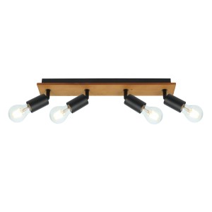 Globo Deckenstrahler Martha, 4-flammig, Holzfarben/Schwarz. LED-Spot mit schwenkbaren Strahlern.