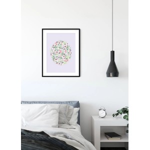 Komar Wandbild Shelly Lavender, 40x50 cm, mit floralem Muster im schwarzen Rahmen.