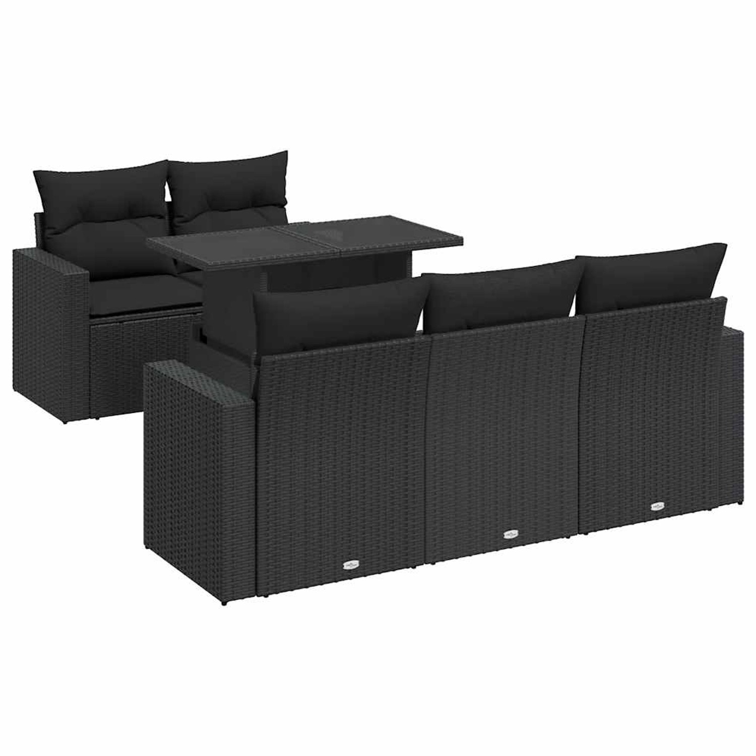 vidaXL 6-Tlg Garten-Sofagarnitur mit Kissen Schwarz Poly Rattan 3326246