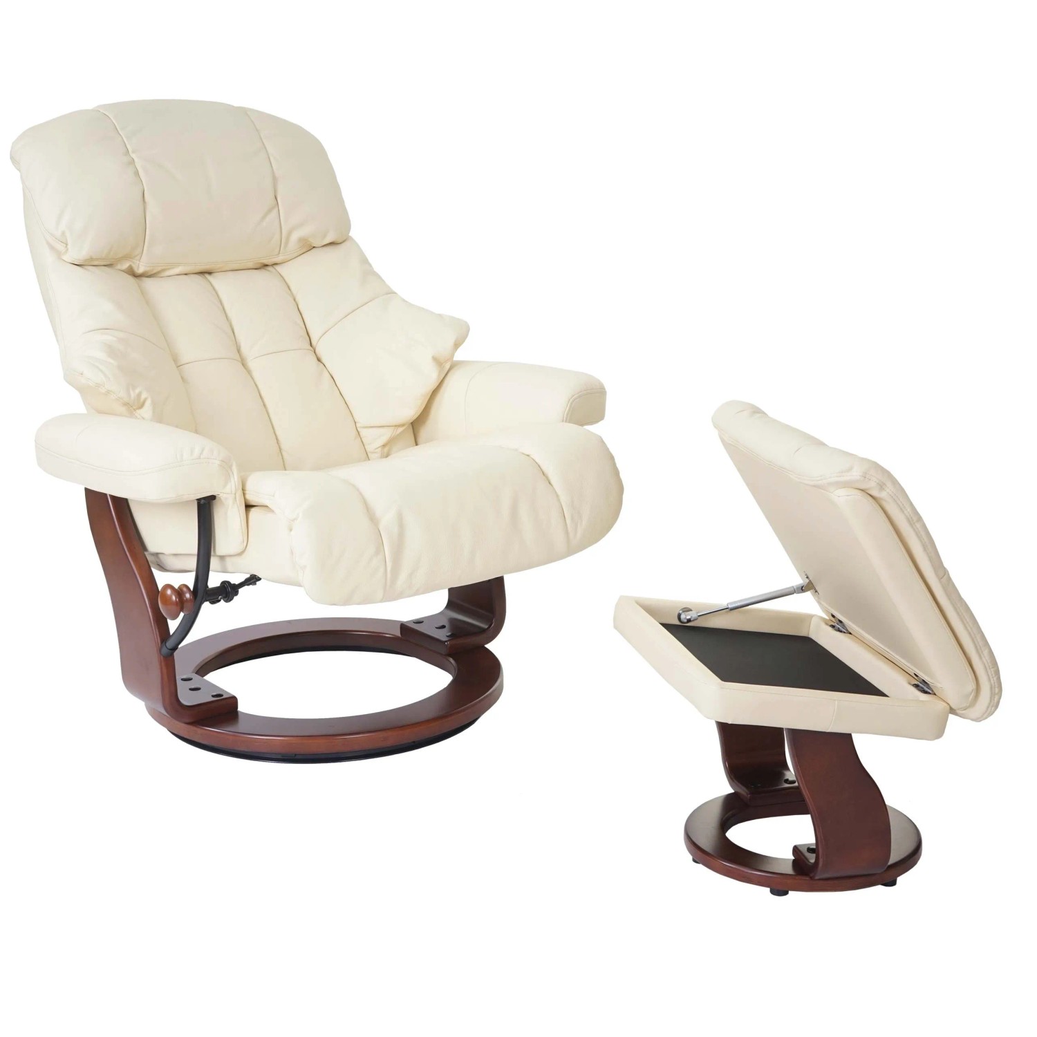 MCA Relaxsessel Calgary XXL Echtleder 180kg Belastbar Creme Walnuss-Optik