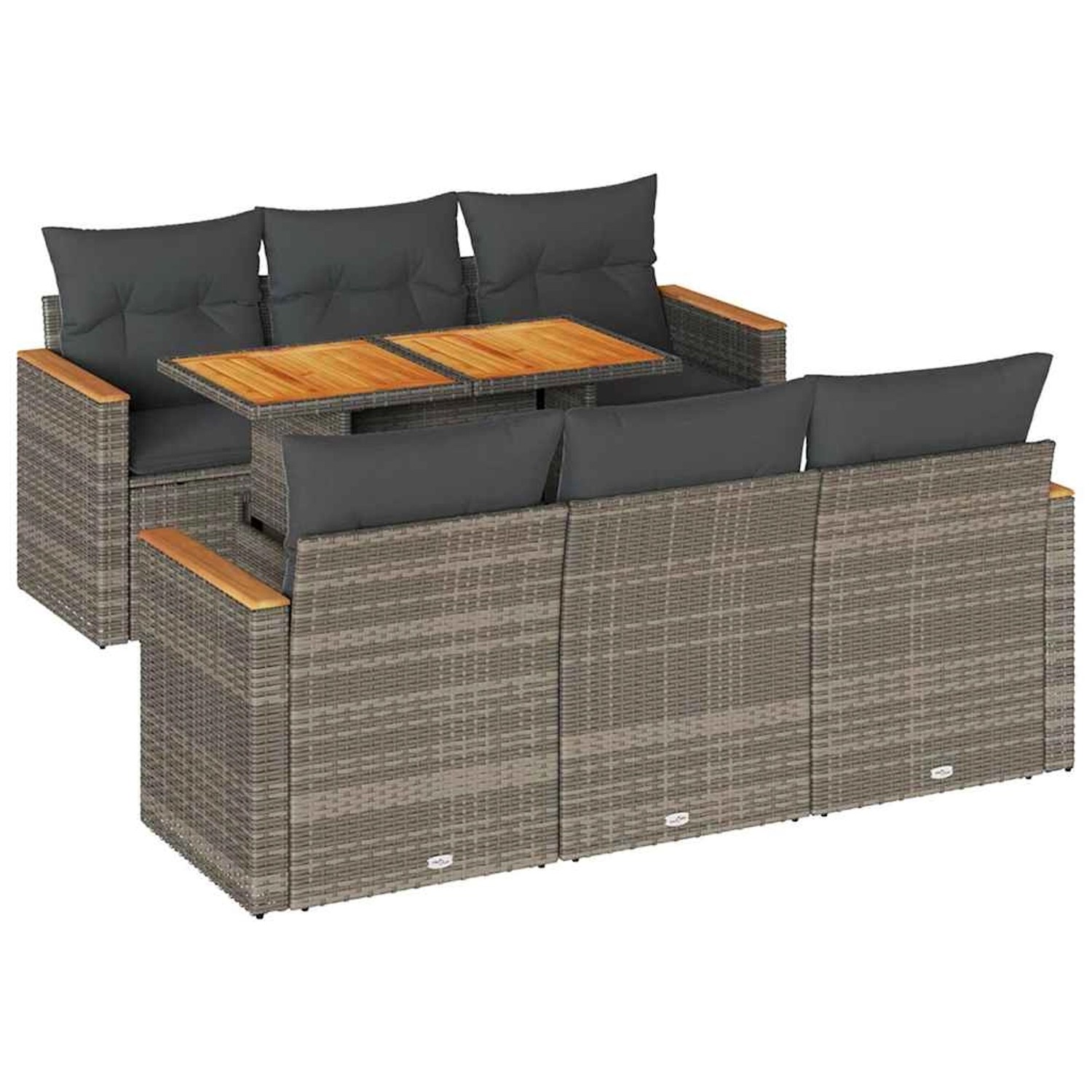 vidaXL 7-Tlg Garten-Sofagarnitur mit Kissen Grau Poly Rattan Akazie 3327448