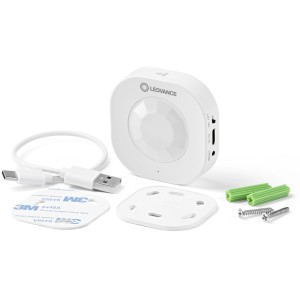 Ledvance Smart+ Bewegungsmelder, 6 cm, Weiß, mit Zubehör für die Montage.