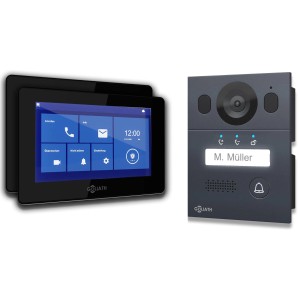 Goliath 2-Draht Video Türsprechanlage mit 2 Monitoren und Außenstation in Schwarz/Anthrazit.