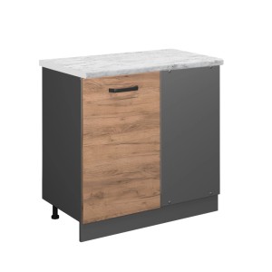 Vicco Eckunterschrank R-Line in Goldkraft Eiche/Anthrazit mit Marmor Arbeitsplatte für die Küche.