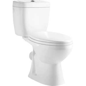 Weisse baliv Stand-WC Kombination mit Spülkasten und WC-Sitz, waagerechter Abgang.