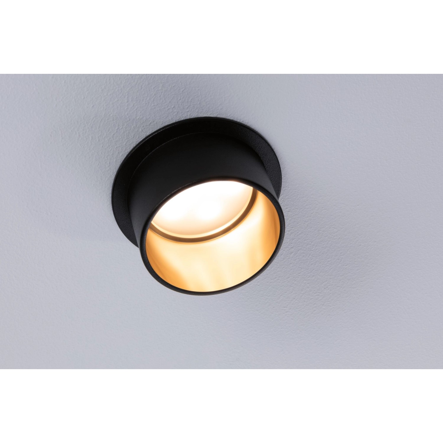 LED Einbaustrahler Gil Coin, 3er Set, schwarz matt/gold, warmweißes Licht.