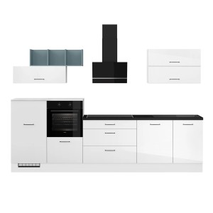 Impuls Küchenzeile IBZ4320BL, 320 cm, Weiß Hochglanz, ohne E-Geräte.