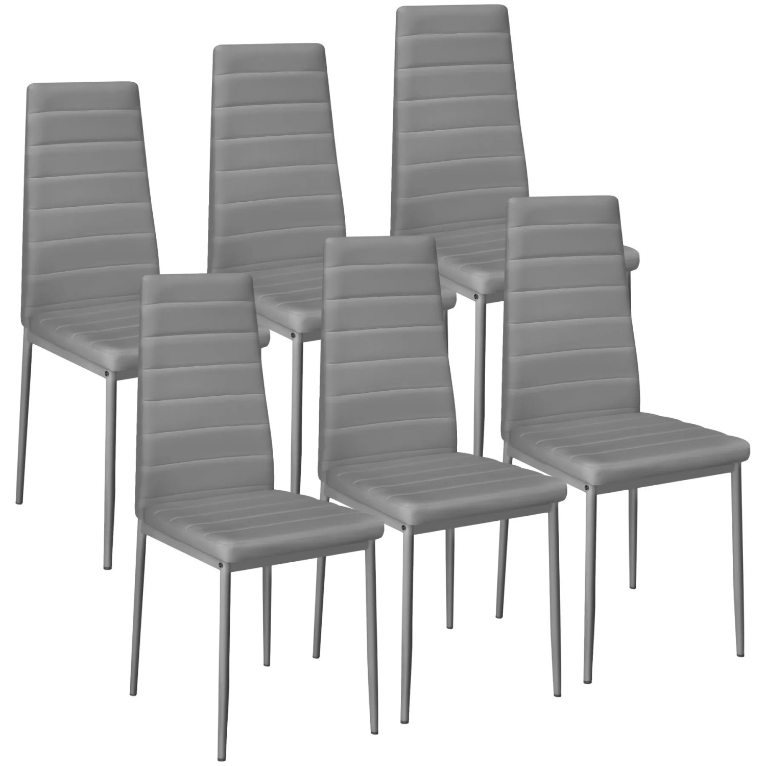 Tectake Set Esszimmerstuhl Thomas Gepolstert Mit Kunstlederbezug Hohe Rückenlehne 6Er Set 45 x 48 x 98 50 cm Grau