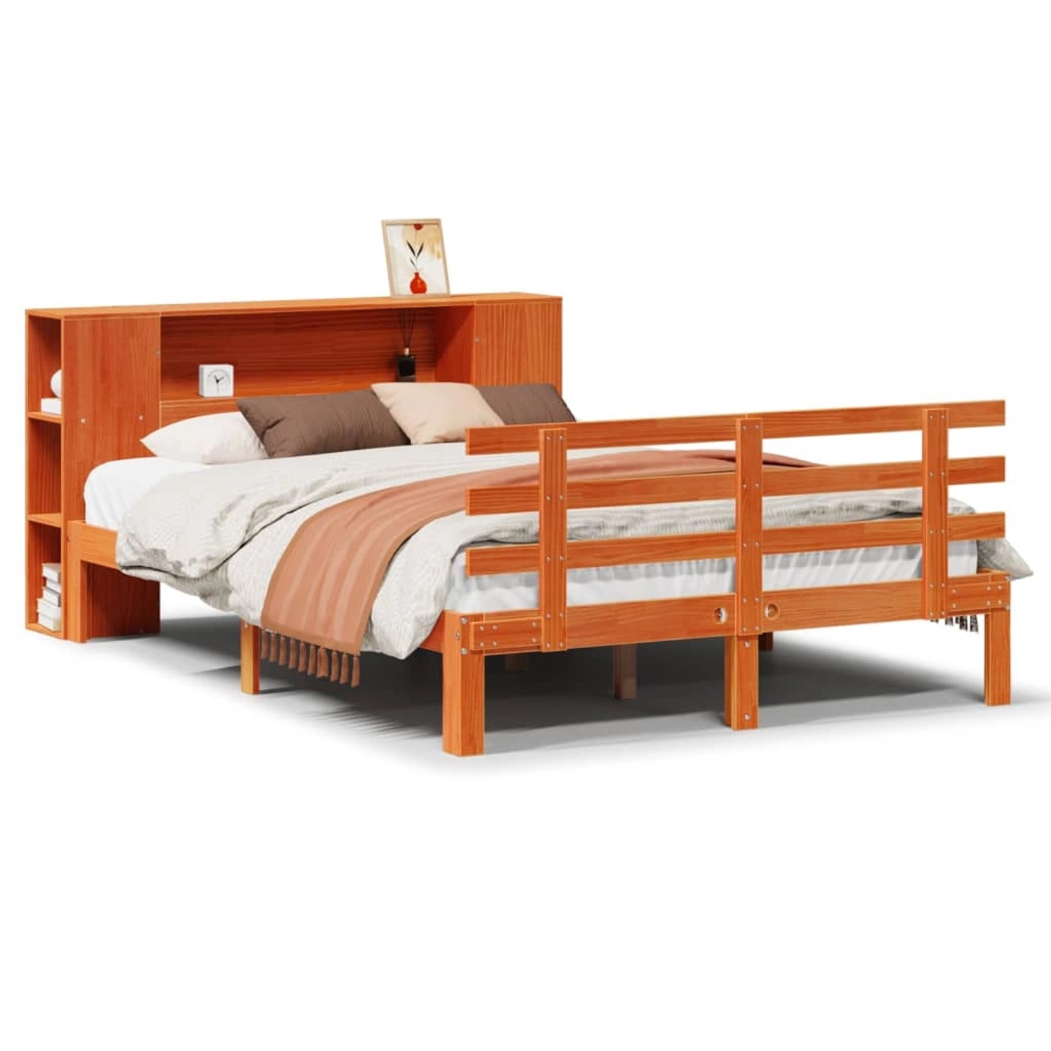 vidaXL Massivholzbett mit Regal ohne Matratze Wachsbraun 150x200 cm 3322725 günstig online kaufen