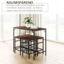 HOMCOM Bartisch-Set mit 4 Barhockern, rustikal-braune Holzoptik, schwarzes Stahlgestell, platzsparend verstaut.