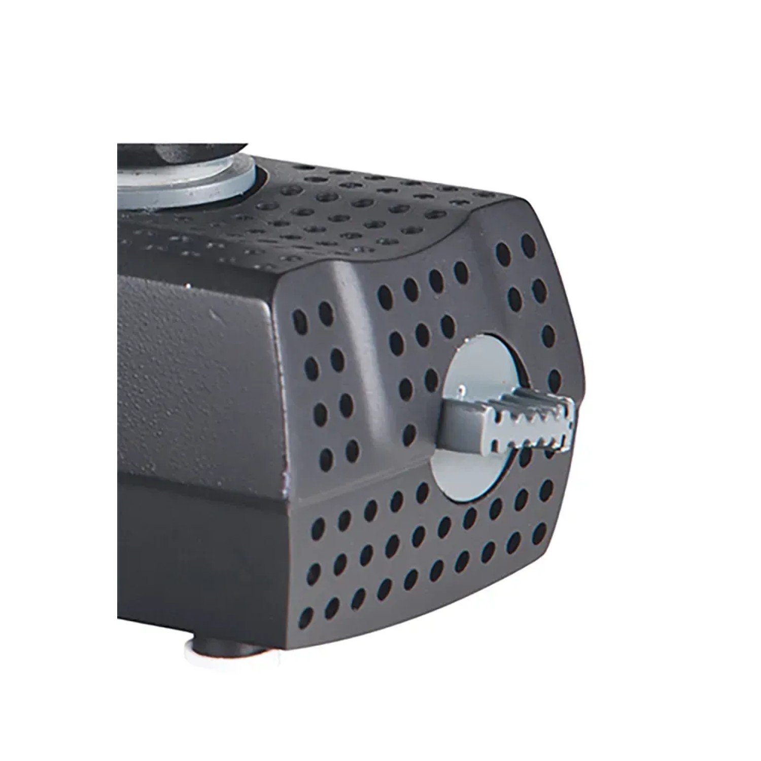 Detailaufnahme: Heissner Aqua Stark Teichpumpe 3400 l/h, schwarzes Gehäuse mit Regler.