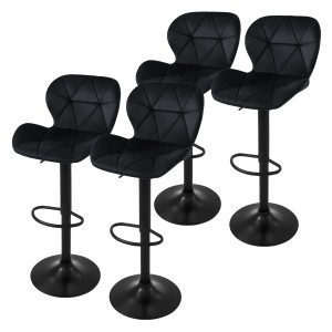 4er Set Barhocker, schwarz, Samt, höhenverstellbar. Gepolsterte Hocker mit Fußstütze.