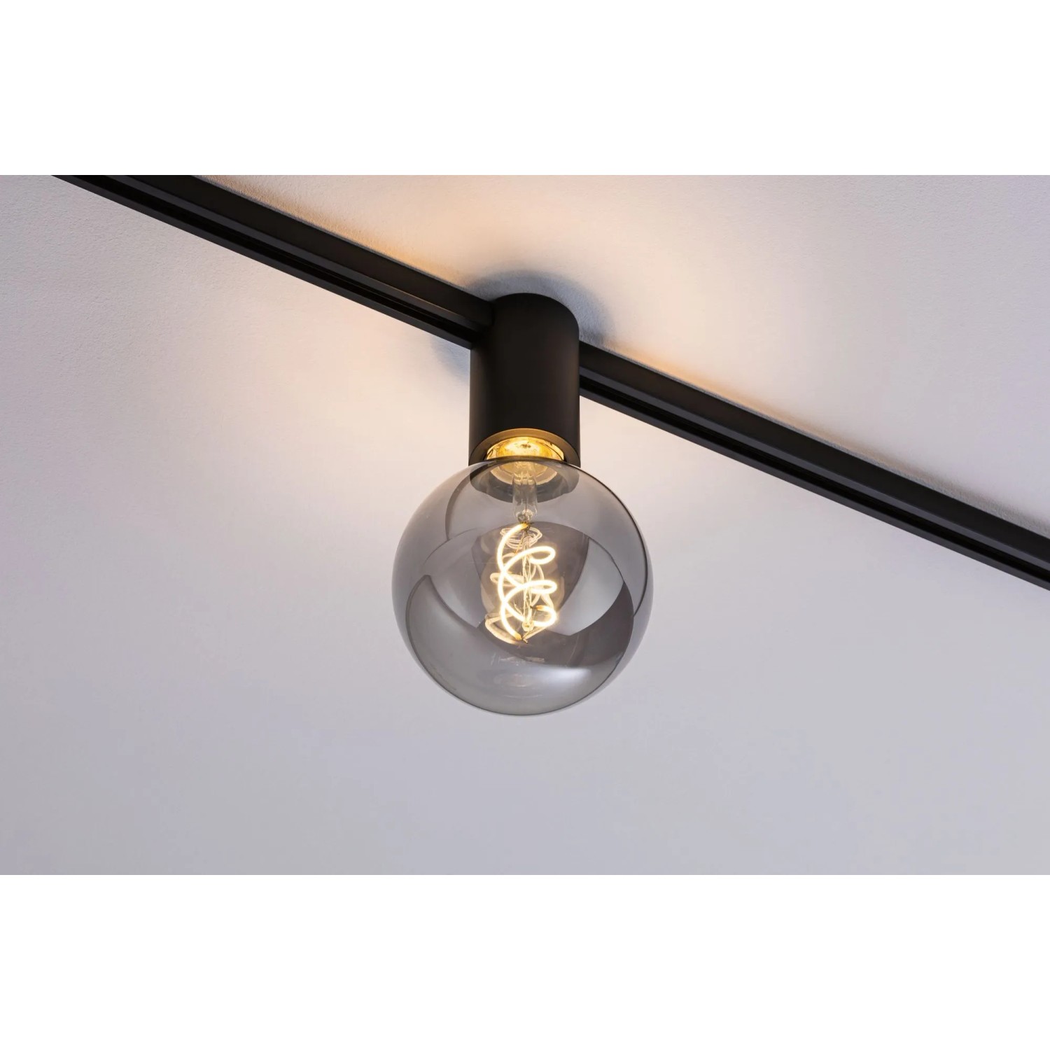 Paulmann URail Spot Ceiling Socket, schwarz, mit E27 Leuchtmittel an Schienensystem.