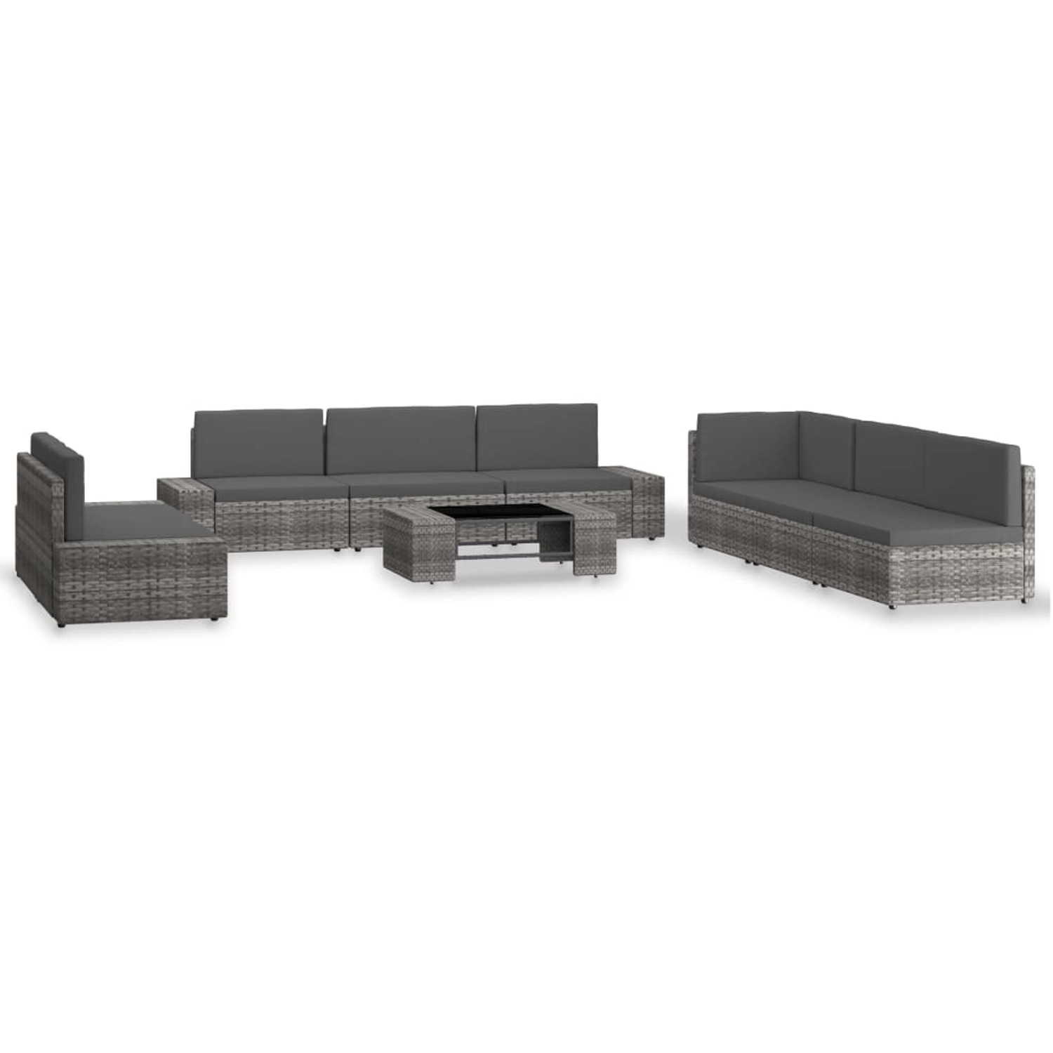 Thumbnail - vidaXL 9-Tlg Garten-Lounge-Set Poly Rattan Grau 3054609