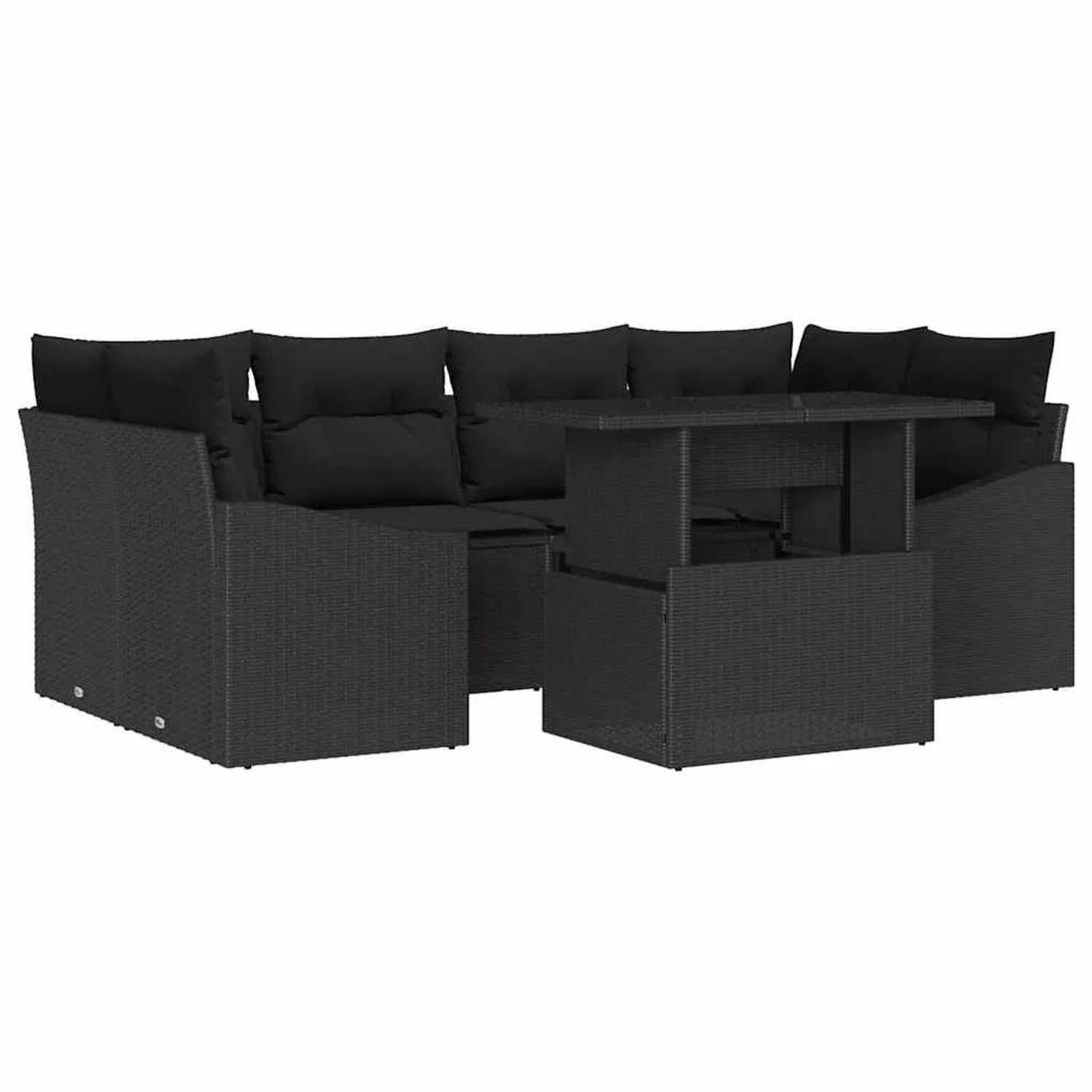 vidaXL Garten-Sofa-Set mit Kissen 7-Tlg Schwarz Poly-Rattan 3348939