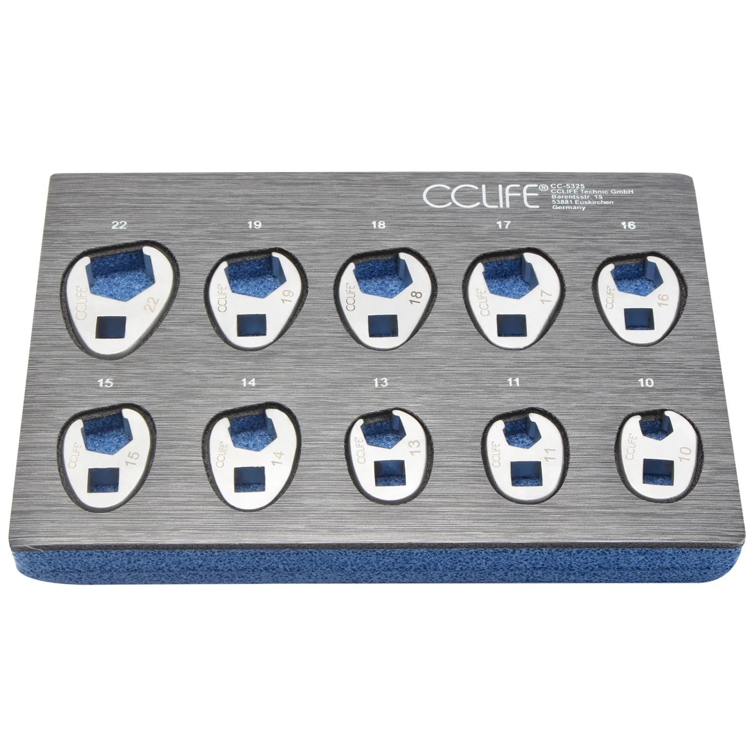 CCLIFE 10tlg Hahnenfußschlüssel Steckschlüssel Drehmoment 1/2'' 3/8'' Außenvierkantantrieb 10-22mm