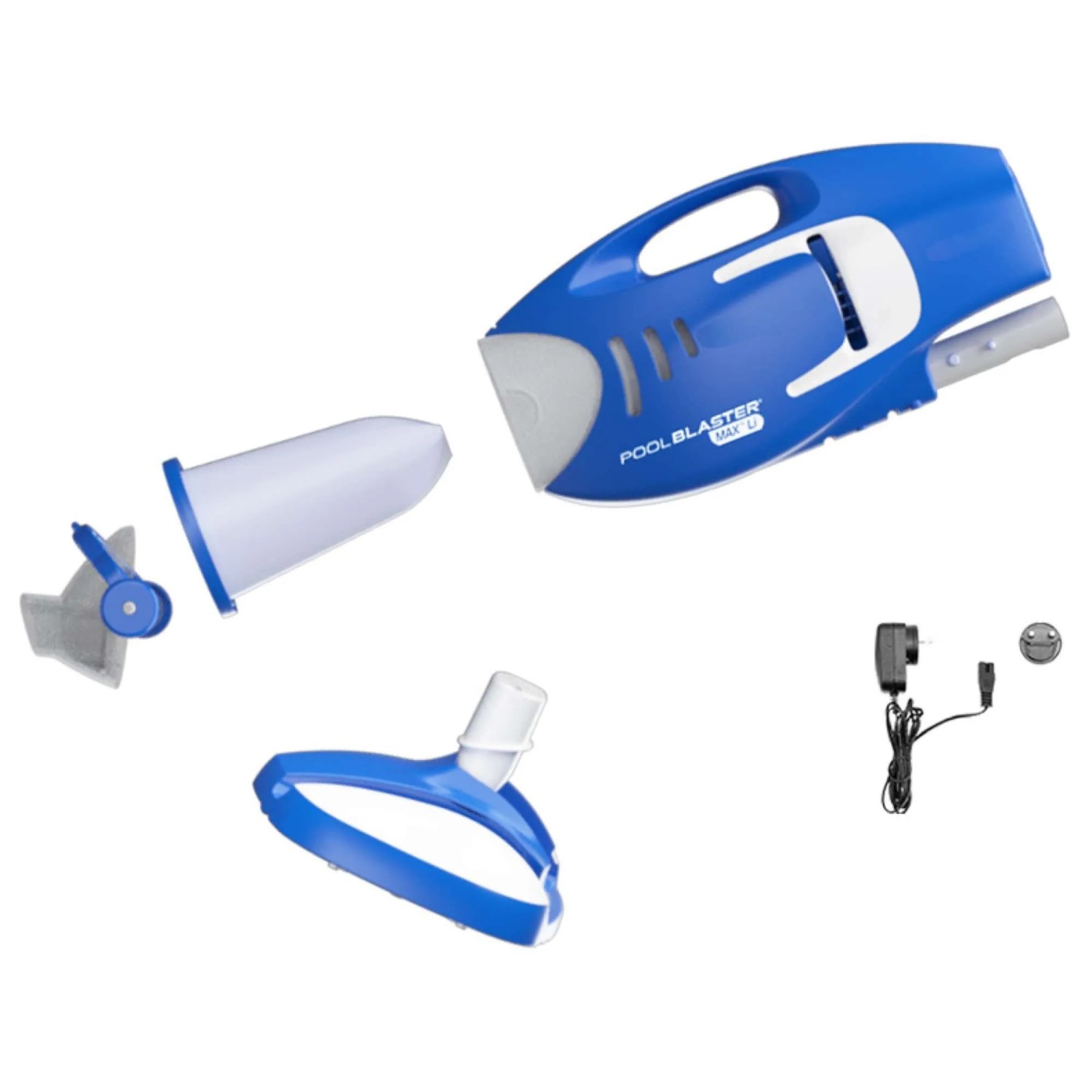 Pool Blaster Max Gen 2 Akku Poolsauger mit Zubehör und Ladegerät für die Poolreinigung.