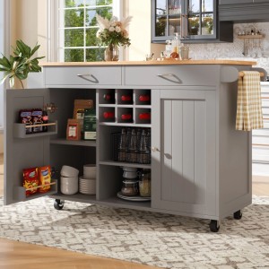 Merax Kücheninsel 102x45x92cm  Holzoptik  Buffetschrank  Stauraum  Grau