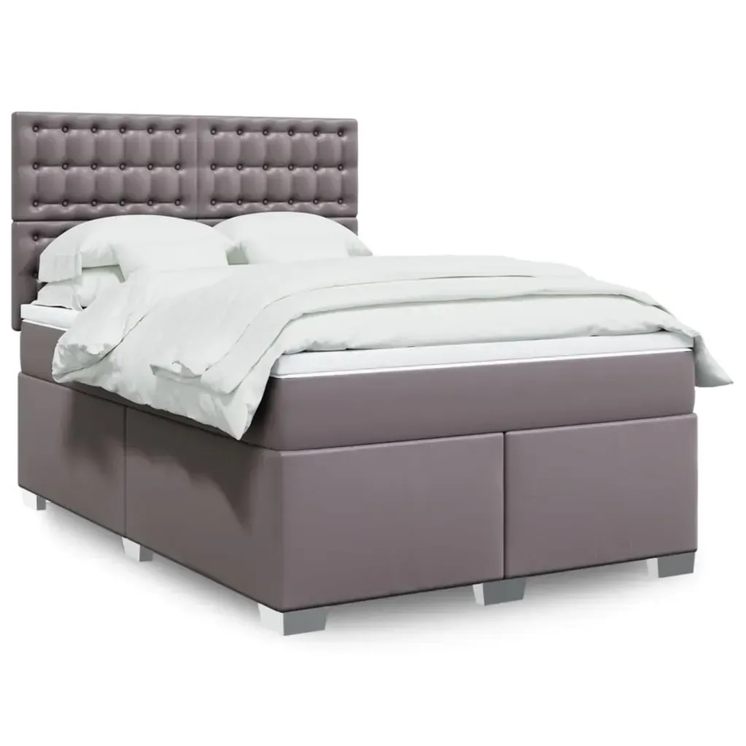 Graues vidaXL Boxspringbett 140x200 cm mit Kunstlederbezug, gestepptem Kopfteil und Matratze.
