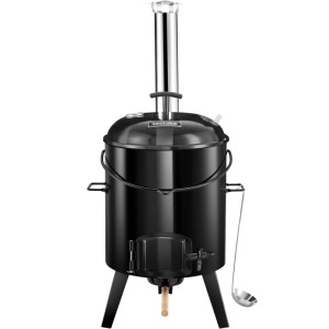 Schwarze Tectake Gulaschkanone Rocket aus hitzefestem Stahl mit Kamin, Deckel und Schöpfkelle. Ideal zum Kochen & Grillen.