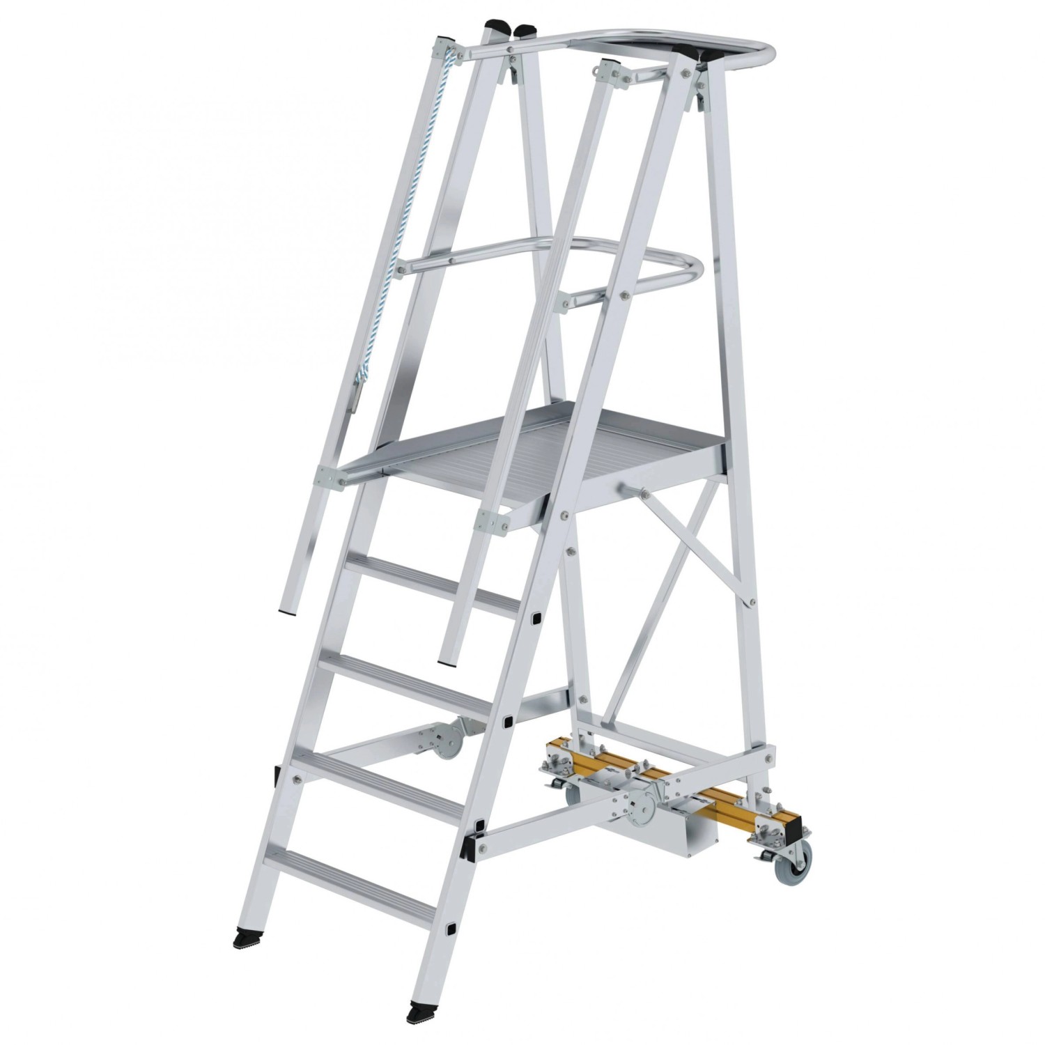 MUNK Podestleiter Fahrbar mit Schmaler Traverse 5 Stufen