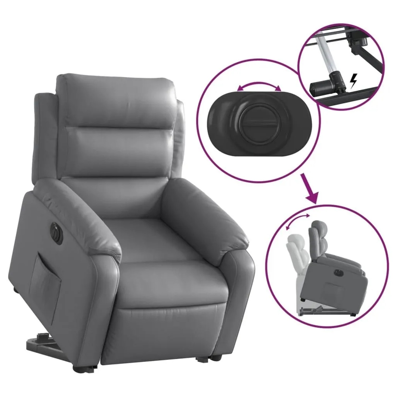 vidaXL Relaxsessel mit Aufstehhilfe Elektrisch Grau Kunstleder 3205059_11