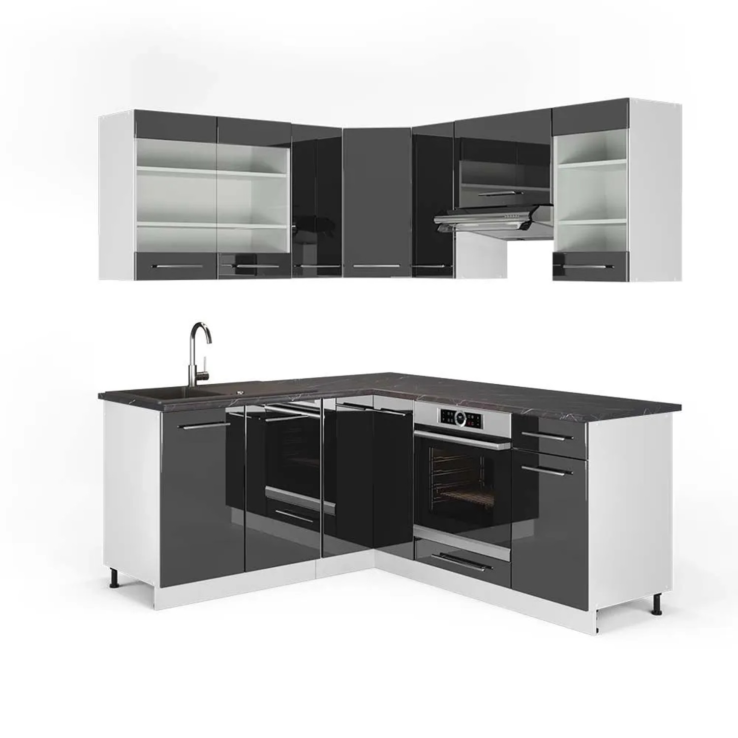 Vicco Eckküche Fame-Line Anthrazit Hochglanz/Weiß 190 x 82, AP Anthrazit